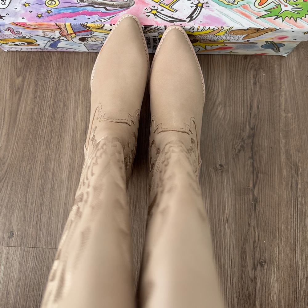 ✨New JEFFREY CAMPBELL Calvera 2k Western Tall Boots Nubuck Beige Womens 8M - Picture 9 of 15